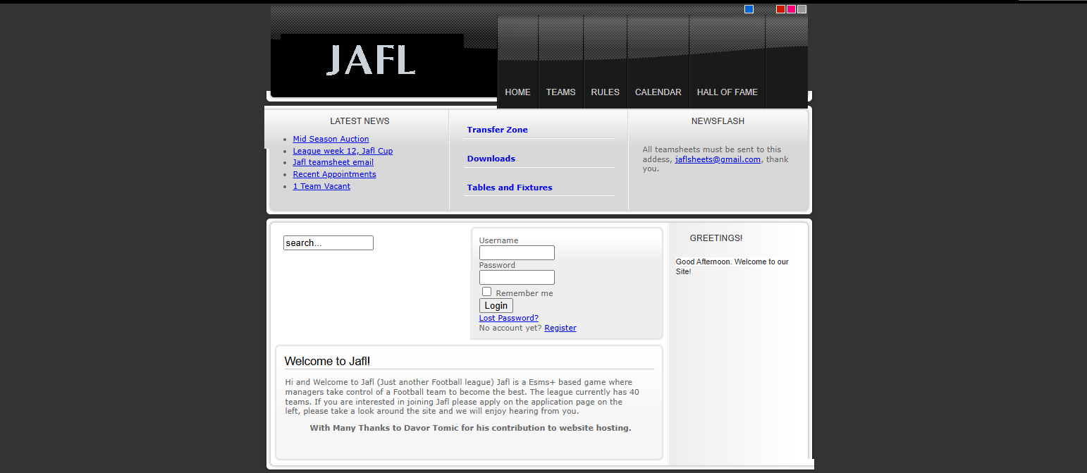 Earlier dark-themed JAFL website